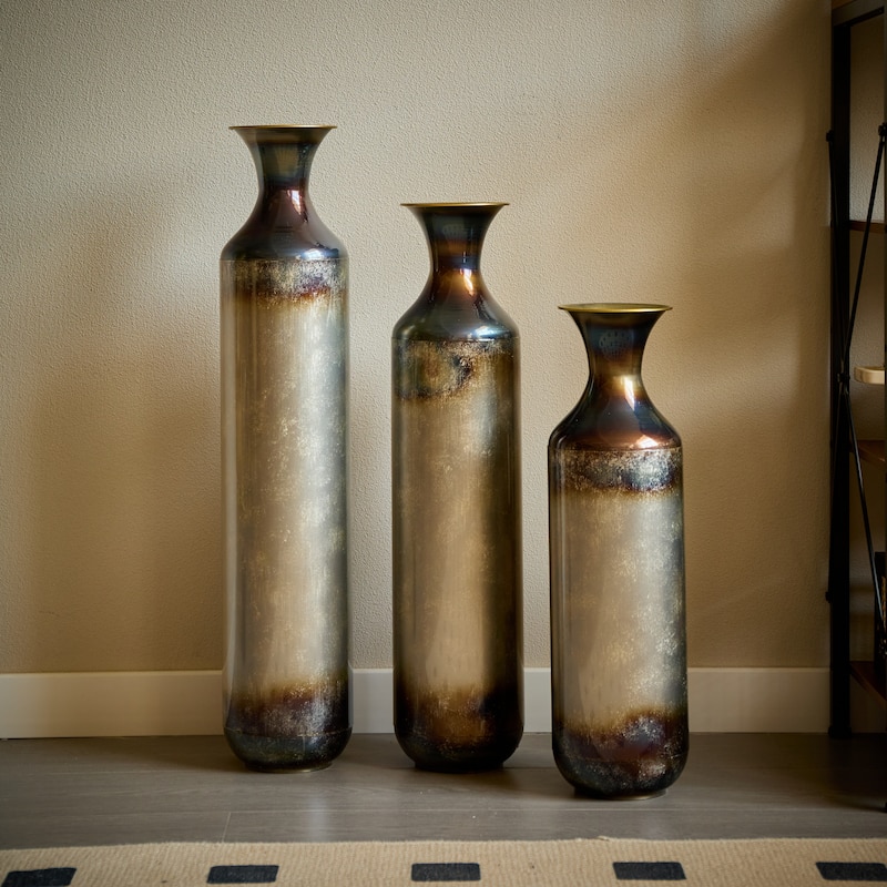 Floor Metal Vase Modern Style Droplet Shaped White Metal Vase 3-Piece Set Gorgeous Home Decoration Large Glazed Metal Vase
