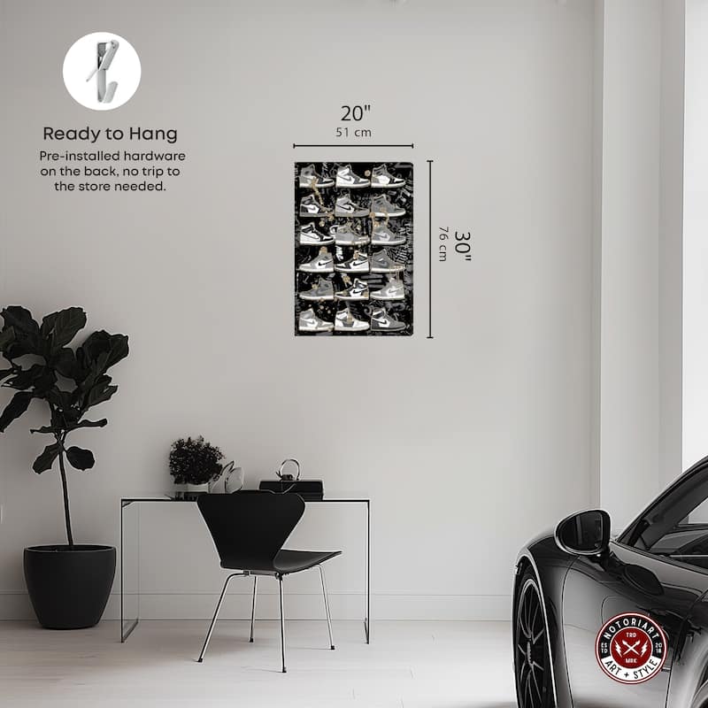 Notoriart Black And White Sneaker Collection Gallery Wrapped Sneaker 1 Piece Canvas Wall Art