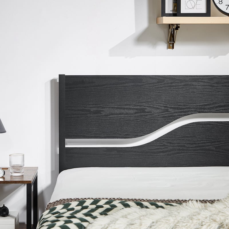 VECELO 2 Pack Twin Size Kids Bed Industrial Platform Bed Frame with MDF Curved Cutout Headboard Twin Size Bed Set of 2