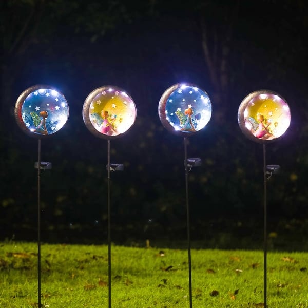 slide 2 of 4, Adeco 4 Pack Solar Powered Decorative Angel Garden Stakes Multi - Metal/Glass