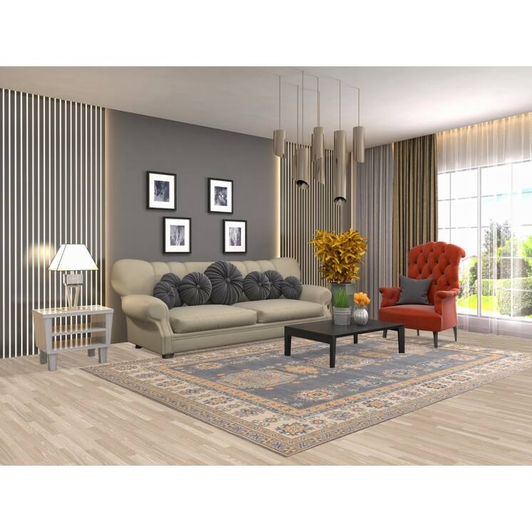 Gray Kazak Living Room Area Rug Hand-Knotted Traditional Wool Carpet - 6'7" x 9'9"