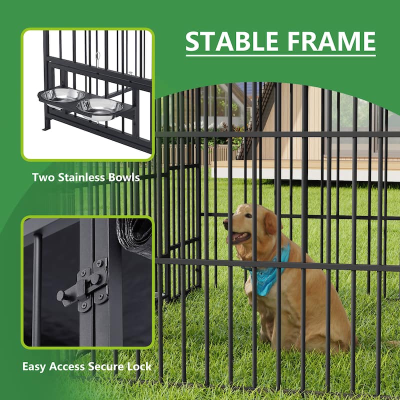 GDF Studio - Rockwell Outdoor Dog Kennel with Roof Cover & Feeding System