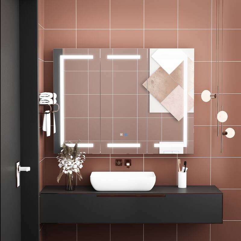 Mirror Medicine Cabinet with Lights Mirrored Cabinet Bathroom Bedroom