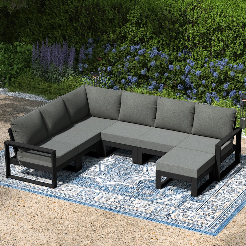 Endless Patio 7-Piece Deep Seating Set with Ottoman with Black Frame