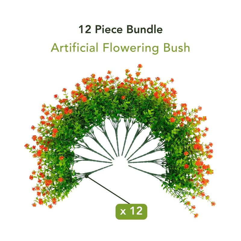 14-in UV Resistant Artificial Flowering Mini Rose Bush - Set of 12