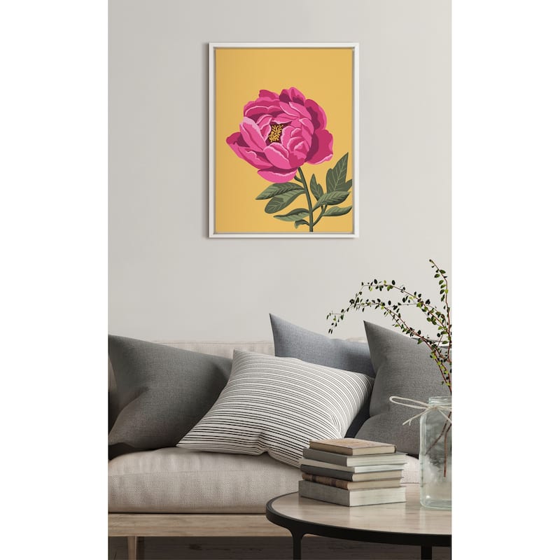 Kate and Laurel Sylvie Bright Peony Framed Canvas by Maria Filar