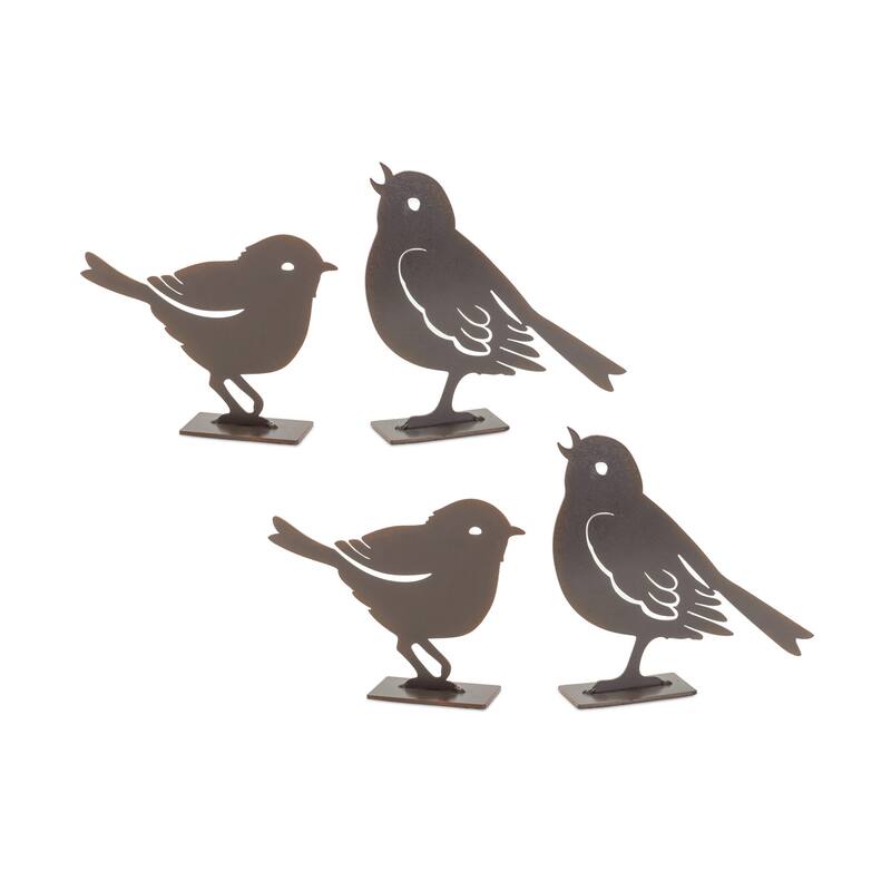HomeRoots Set Of Four 6" Brown Metal Bird Bird Figurine - 1.25' X '6.25' X '5.5