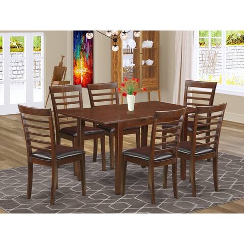 7 Pc Dining Room set Included Rectangular Table with Leaf and 6 Dining Chairs in Mahogany (Chair Seats Option)