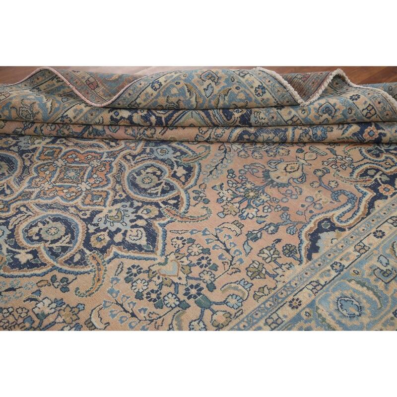Hand Knotted Oriental 100% Wool Carpet Traditional Floral Peach Mashad Area Rug - 11' 6'' X 7' 11''
