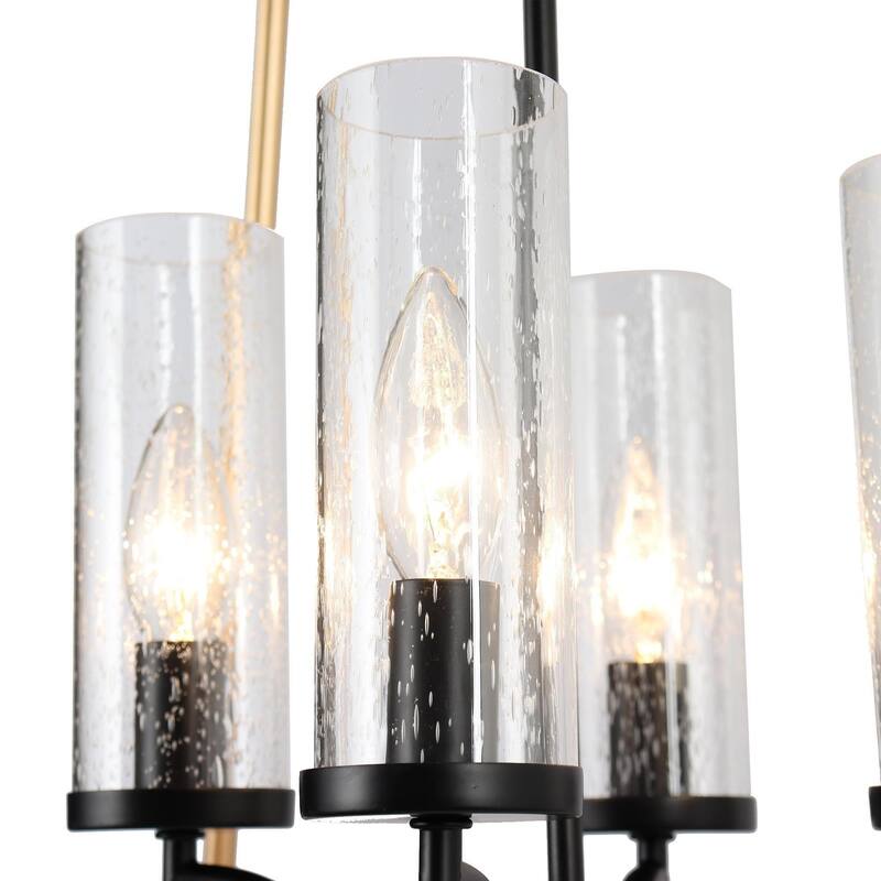 Modern 4-Light Gold Glass Chandelier Lantern Pendant Light for Dining Room - 14" L x 14" W x 19" H