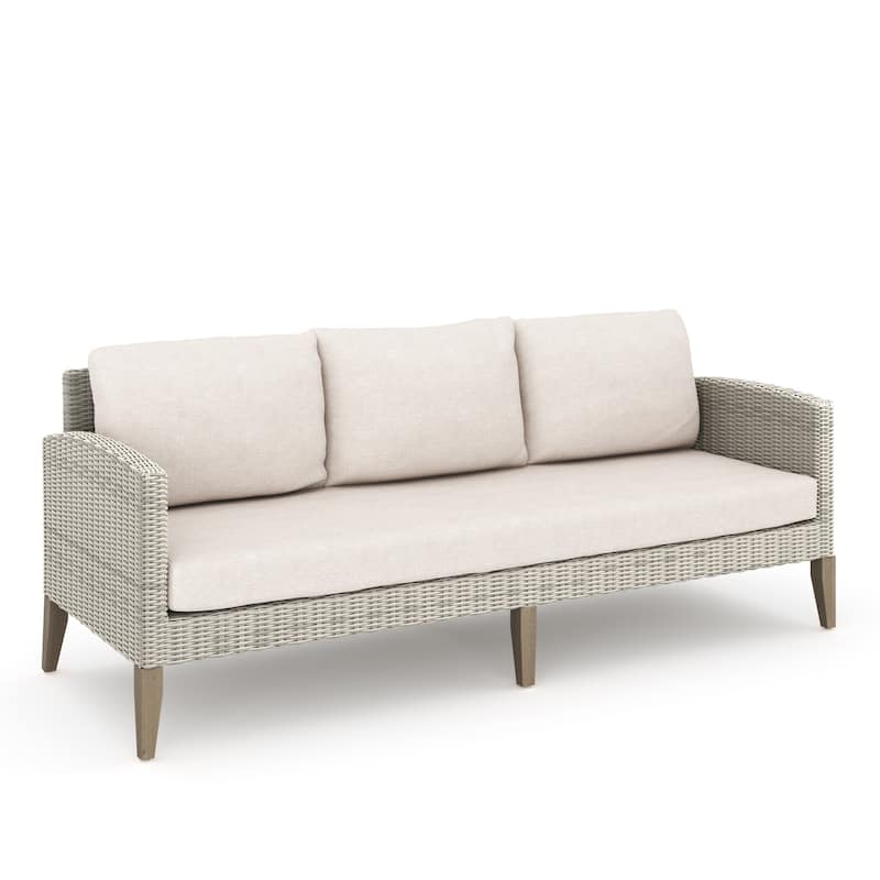 Azy 5pc Outdoor Sofa Set w Stools and Chairs, Woven Gray Frame, Taupe