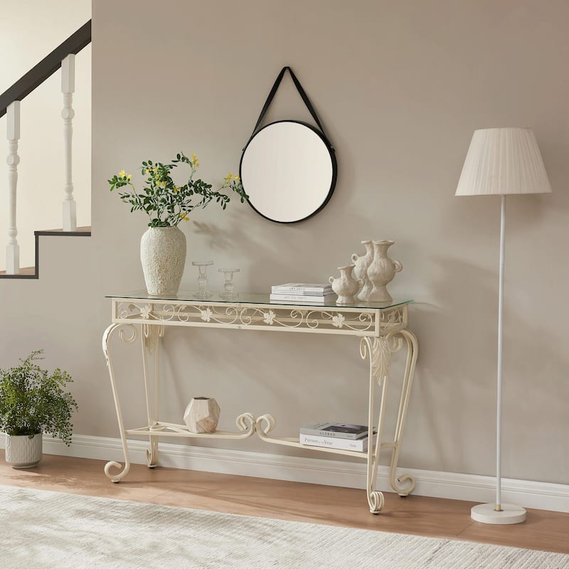Modern Glass and Metal Console Table for Entrance - White - Glass