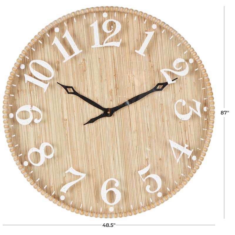 Wood Distressed Decorative Wall Clock with Black or White Beaded Wood Frame - Light Brown - Roche River Decor