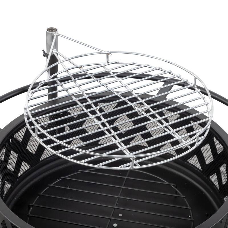 30"W x 20"H Round Iron Wood Burning Black Fire Pit Table with 16" Fire Poker