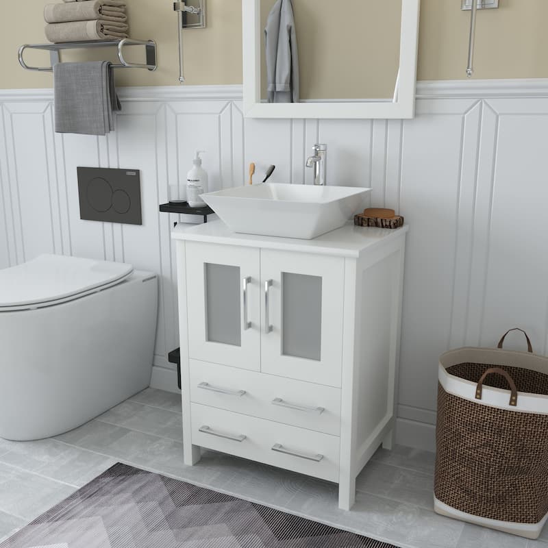 Vanity Art 24-inch Single Sink Bathroom Vanity Set With Engineered Marble Top and Free Mirror