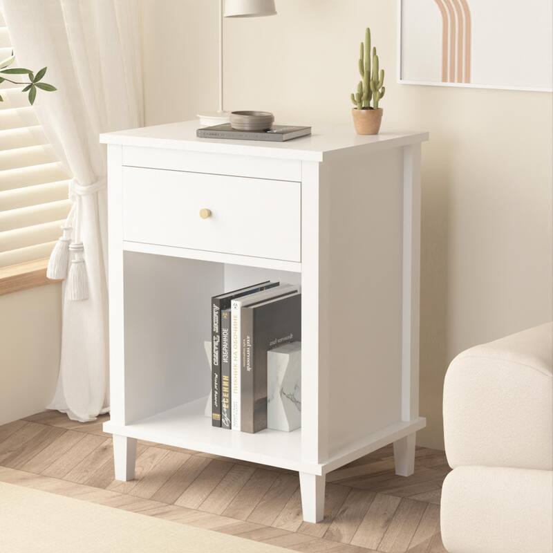 Modern Minimalist Nightstand with One Drawer One Shelf