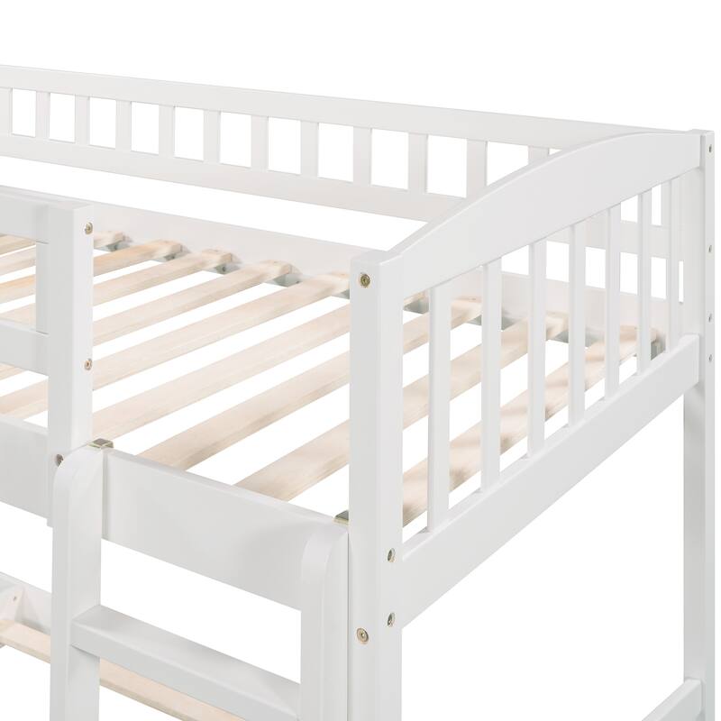 Wood Twin Over Twin Bunk Bed Frame w/Slide, Ladder & Safety Guardrails