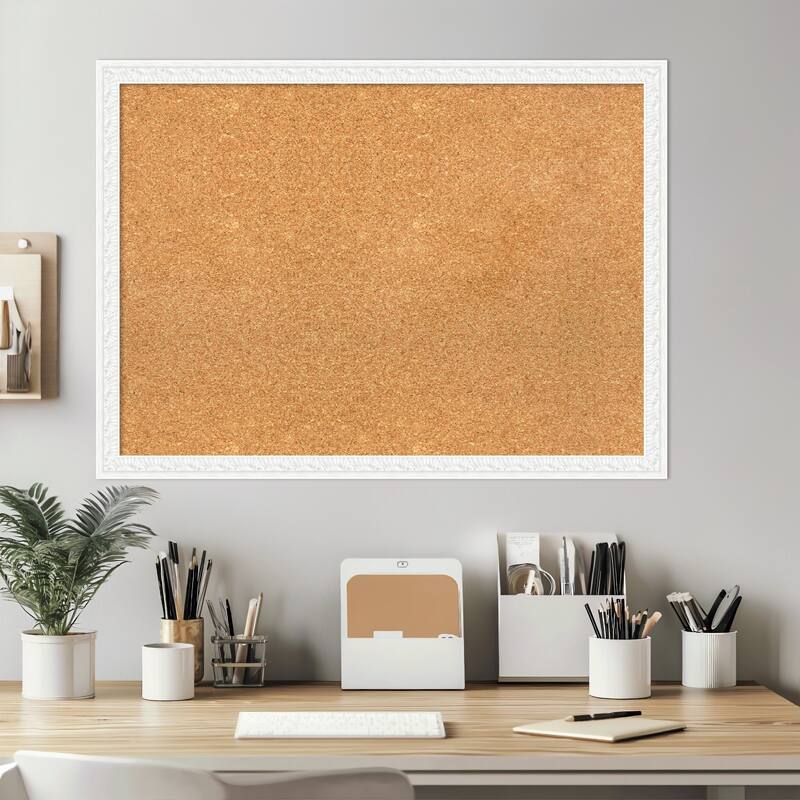 Bethany White Wood Framed Cork Board - Bulletin Board, Organization Board, Pin Board