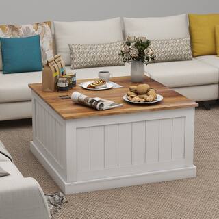 Elegant 31.5-Inch Farmhouse Coffee Table,White Square Wood
