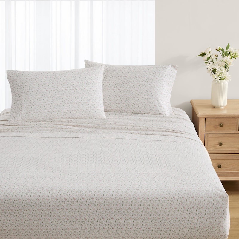 Laura Ashley Soft & Breathable Cotton Percale Deep-Pocket Sheet Set.