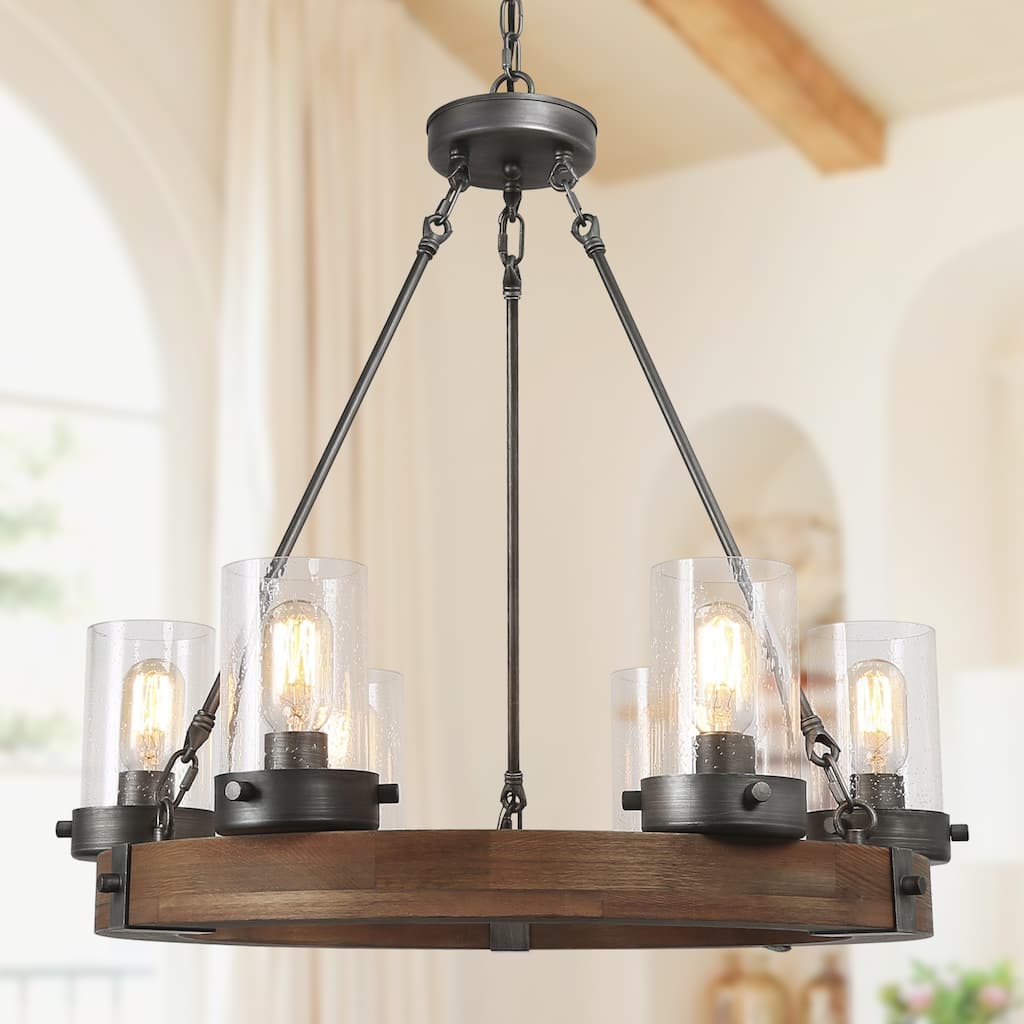 The Gray Barn 6-Light Farmhouse Wood Wagon Wheel Chandelier - D24.8"x H 27.2"