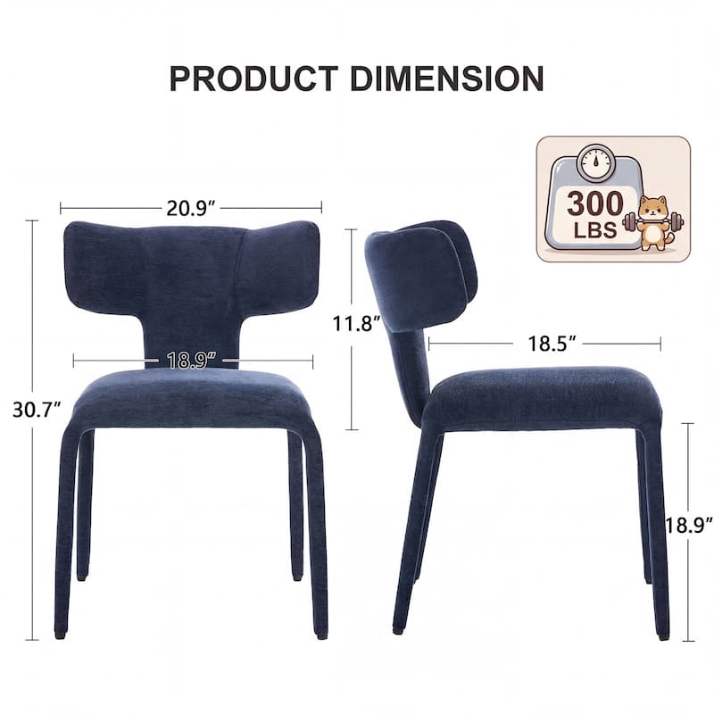 Modern Dining Chairs Set of 2, 18.9"Wx18.5"D Contemporary Fabric Side Chairs