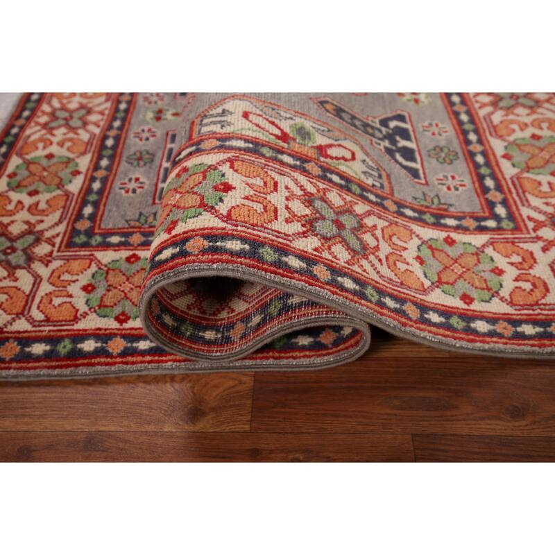 Gray Kazak Foyer Rug Hand-Knotted Wool Carpet - 3'2" x 5'0"