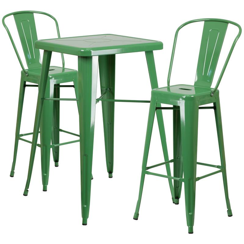 23.75'' Square Metal Indoor-Outdoor Bar Table Set with 2 Stools with Backs - 27.75"W x 27.75"D x 40"H