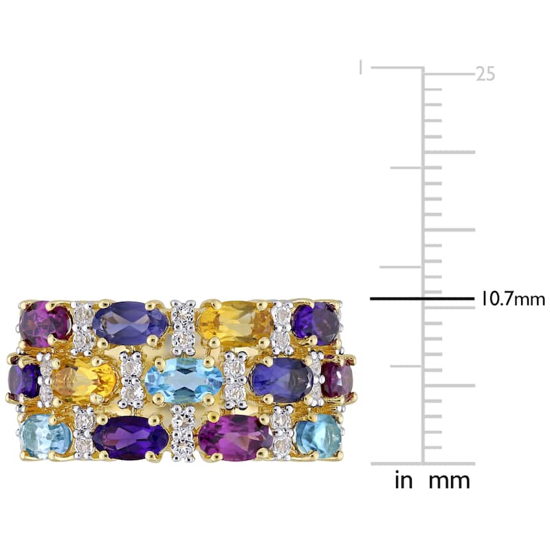Miadora Yellow Plated Sterling Silver Multi-Gemstone 3-Row Cluster Anniversary Band