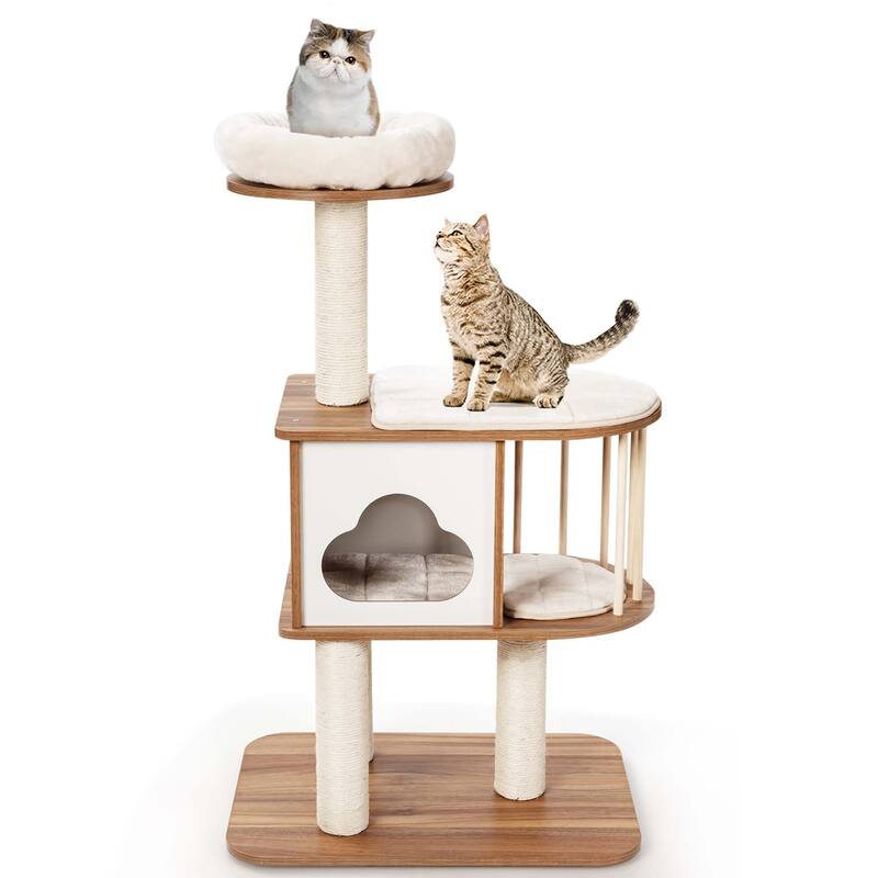 Costway 46" Modern Wooden Cat Tree with Platform & Washable Cushions - See Details
