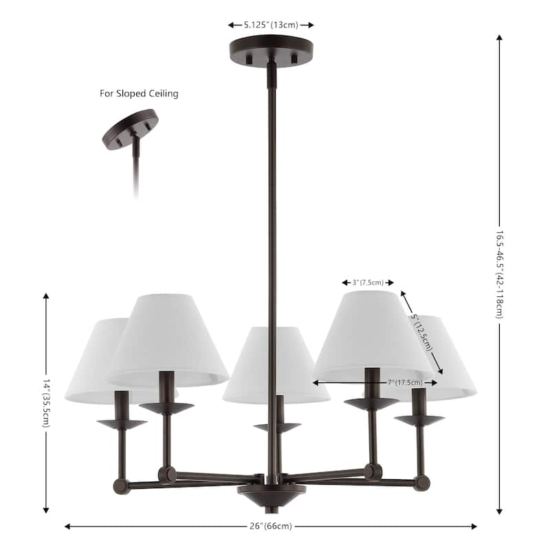 SAFAVIEH Lighting Mareile Modern Farmhouse 5-Light Adjustable Chandelier with Fabric Shades (LED Bulbs Included)