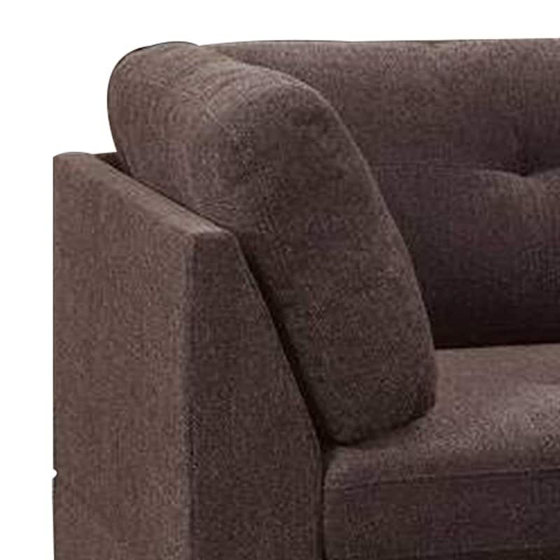 3 Piece Sectional Sofa with Ottoman and Tufted Details, Dark Brown