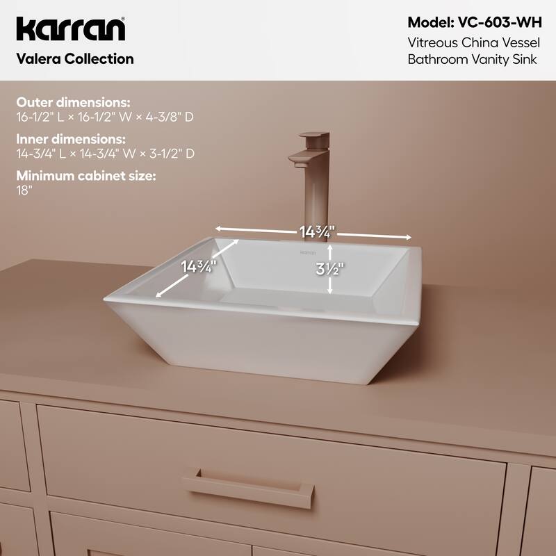 Karran Valera 16" Vitreous China Vessel Bathroom Sink in White