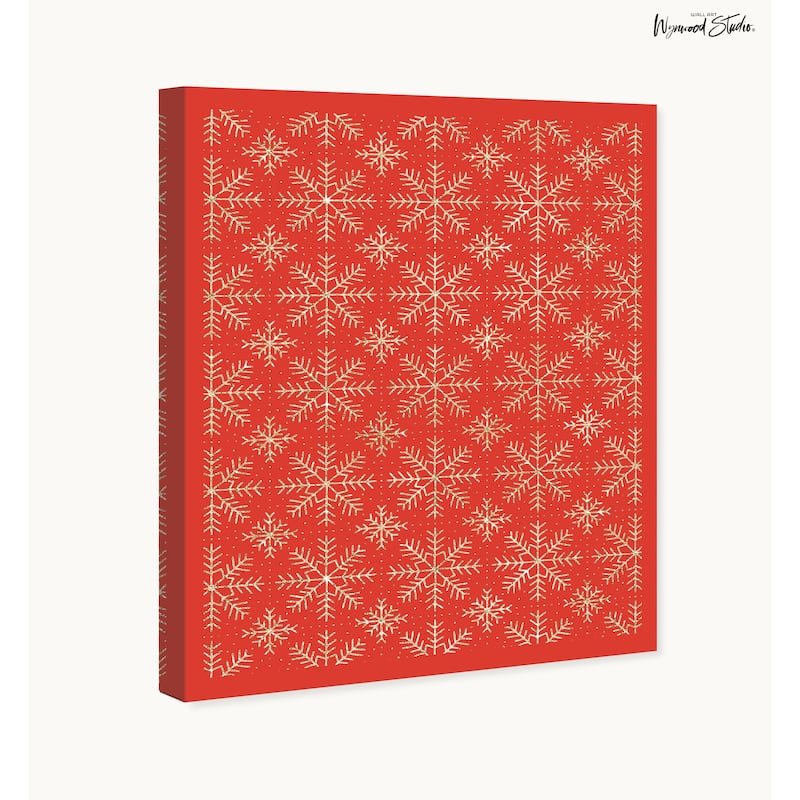 Wynwood Studio Canvas Holiday and Seasonal Snowflakes Pattern Red Glam Wall Art Canvas Print