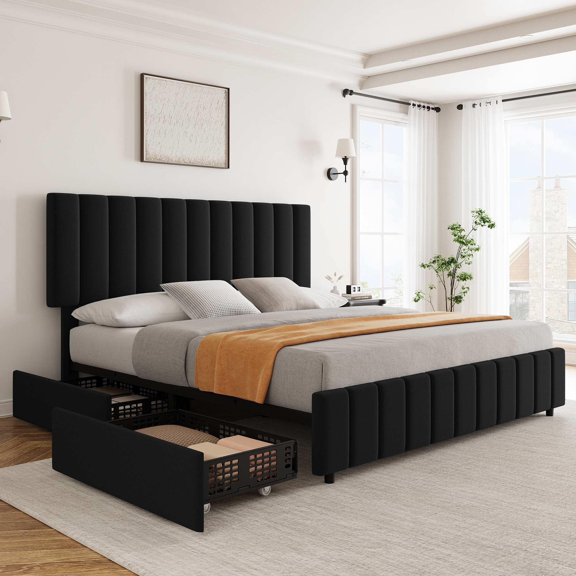 ベッドフレーム 160cm bed frame with drawers Homfa Queen Size Storage Bed with 4 Drawers, Upholstered