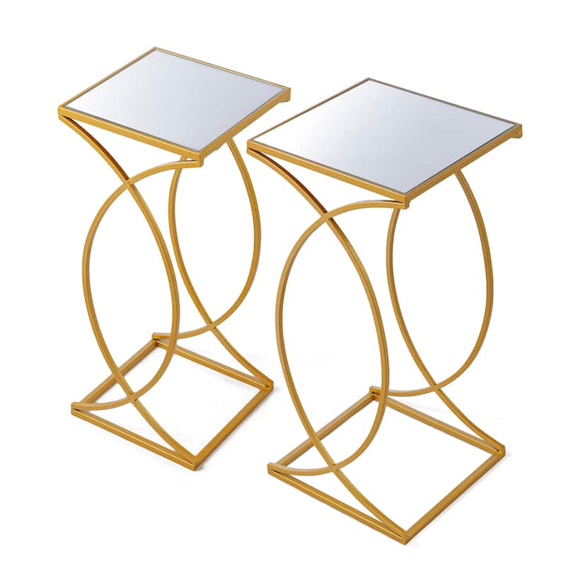 Glitzhome Set of 2 Modern Glam Glass Top Nesting Side Table
