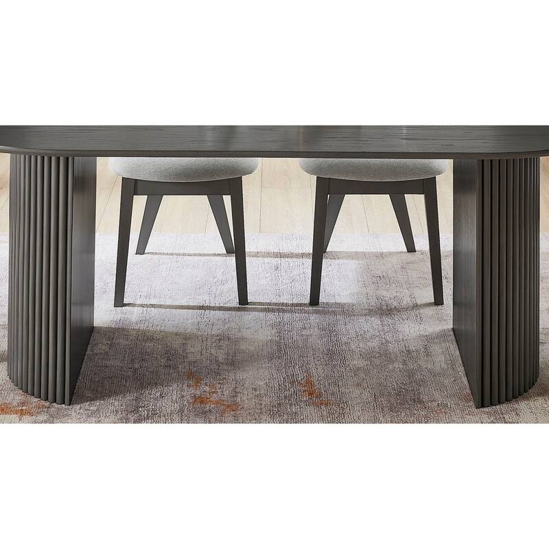 Valencia 80" Oval Gray Oak Finish Dining Table with Dual Pedestal Base - Seats 6
