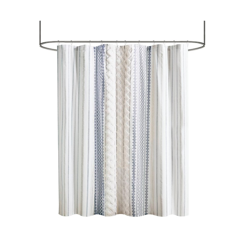 INK+IVY Imani Cotton Printed Shower Curtain with Chenille