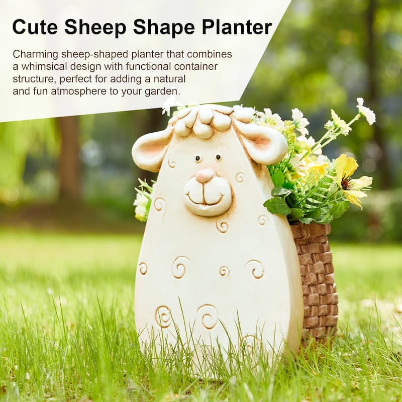 Glitzhome 13"H MGO Cute Sheep Cow Shape Statue Planter Pot Gift