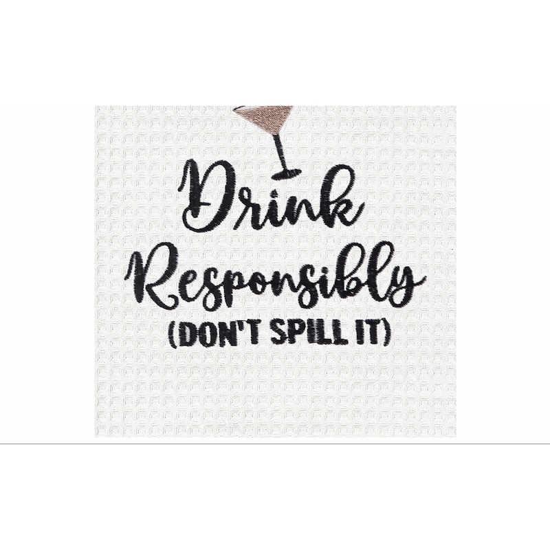 "Drink Responsibly Don't Spill It" Martini Cotton Waffle Weave Dishtowel