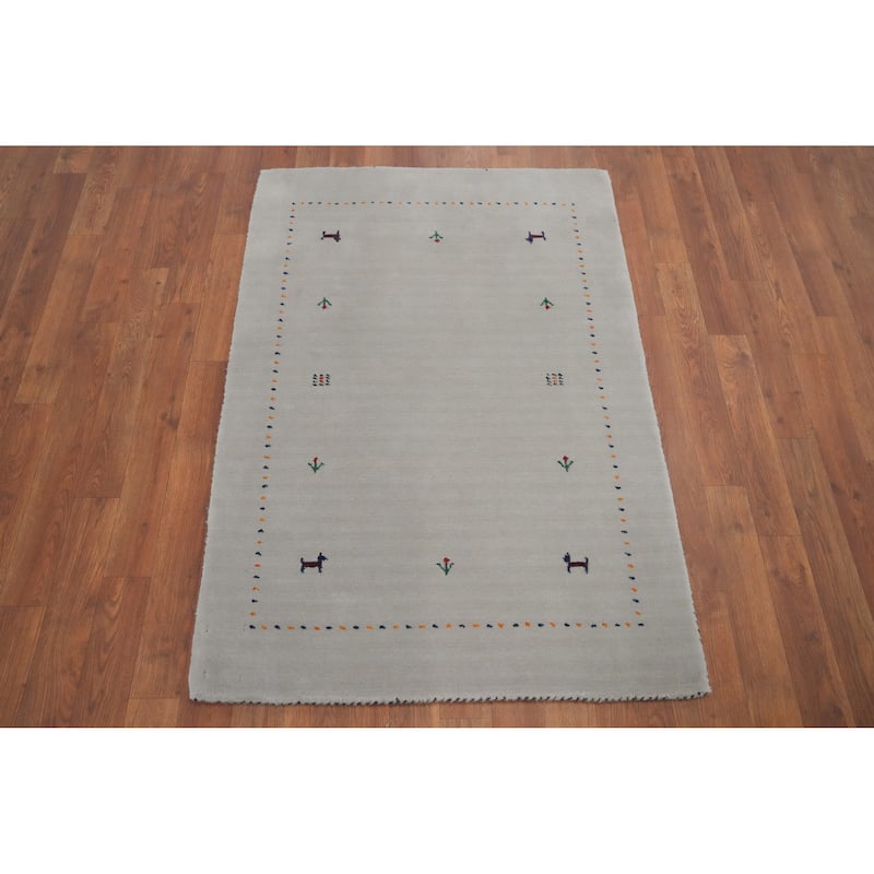 Hand Knotted Oriental 100% Wool Carpet Tribal Animal Pictorial Greys & Charcoal Gabbeh Area Rug - 4' 0'' X 2' 9''