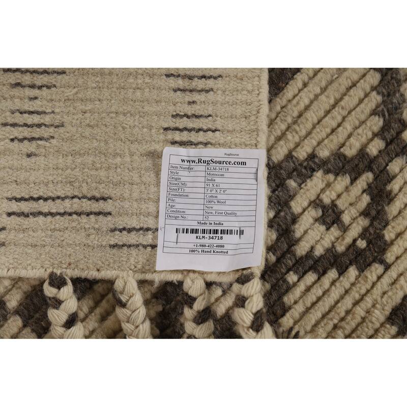 Striped Moroccan Indian Accent Rug Hand-Knotted Wool Carpet - 2'0"x 3'0"