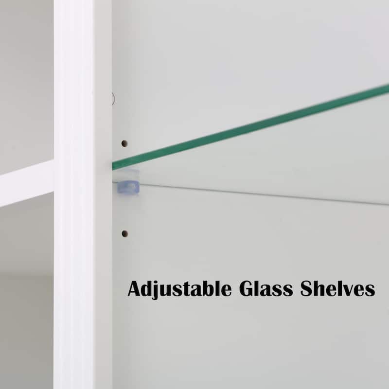4-Tier Display Cabinet with 5-Colors Dimmable Light, Bookcases Storage Cabinet with Adjustable Tempered Glass Shelves