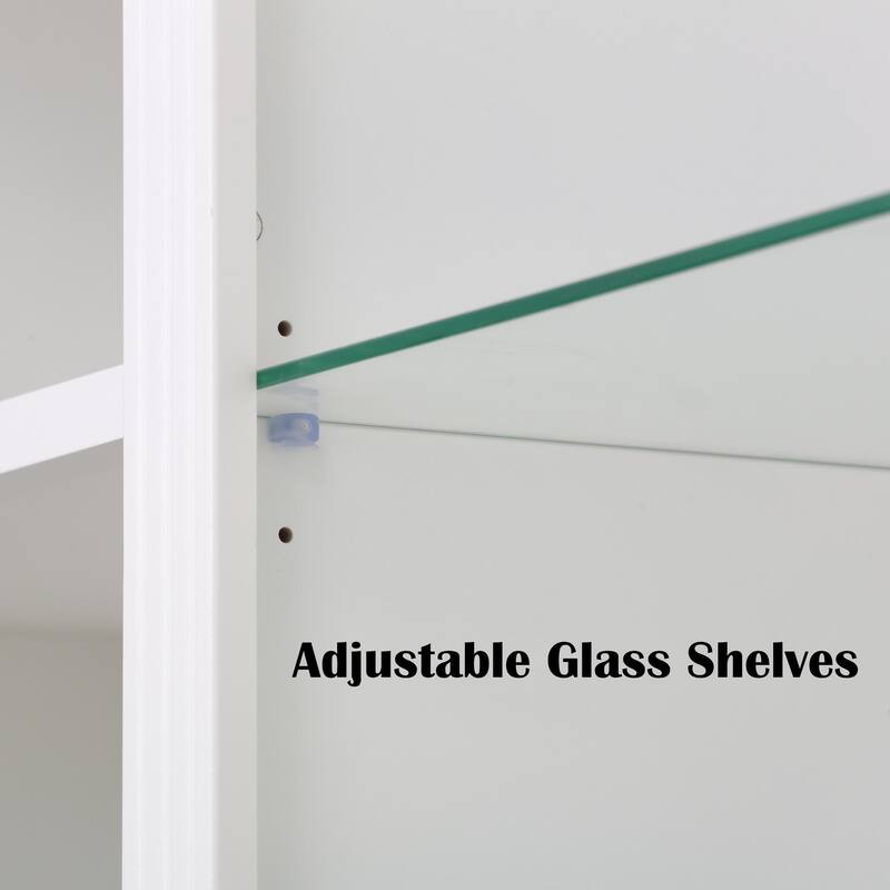 78.75"H 4-Tier Display Shelf,with Dimmable Ceiling Light,Freestanding Bookcases with Storage & Doors,Adjustable Glass Shelves