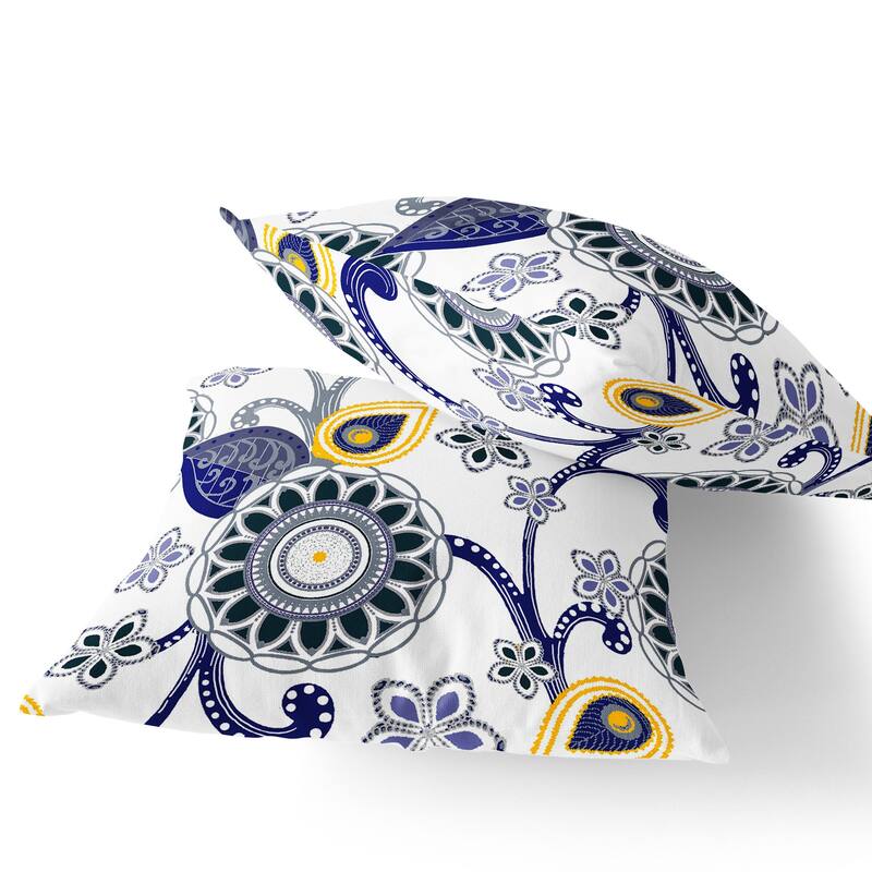 HomeRoots Set of Two 16" X 16" Blue and White Blown Seam Floral Indoor Outdoor Throw Pillow - 16.00' X '16.00' X '5.00