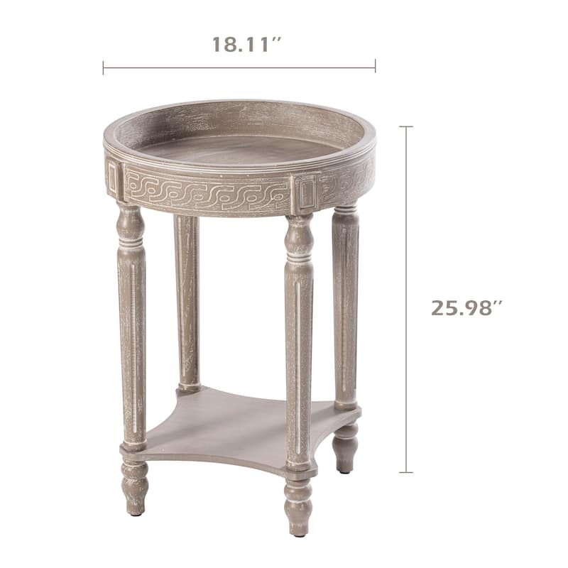 COZAYH Farmhouse Round End Table with Storage Shelf, French Country Accent Side Table, Handmade Wood Grain, Small Spaces