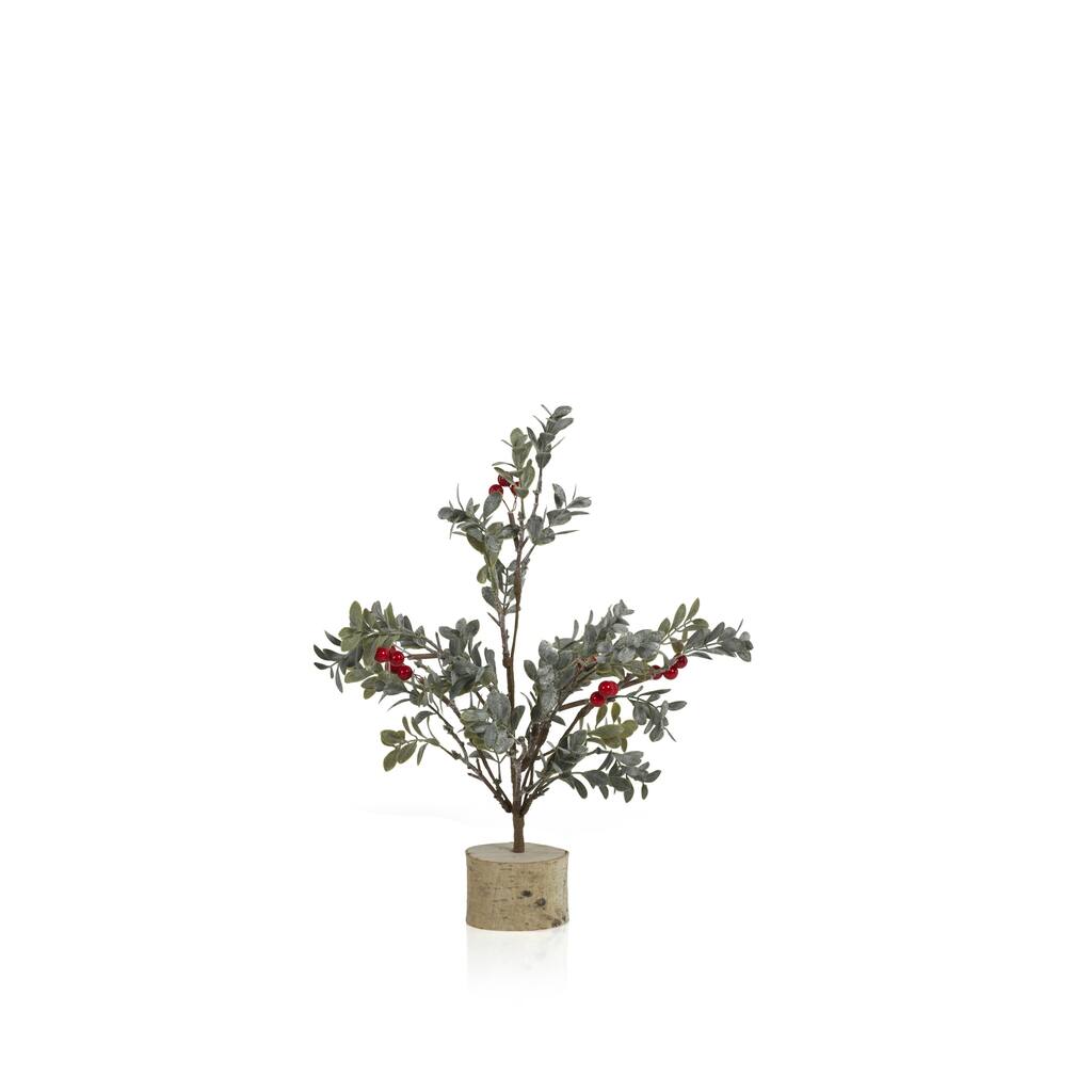4-Piece Set Frosted Mistletoe Tree w/ Red Berries on Birch Base