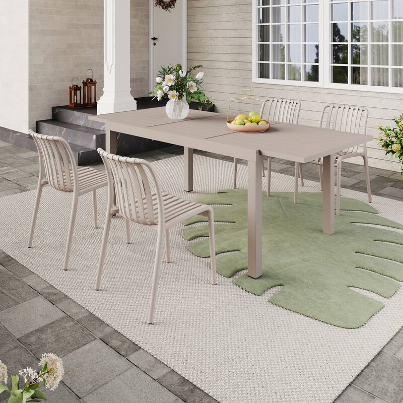 Outdoor Dining Set 5-Piece Stackable Plastic Lightweight Dining Chair and Extendable Dining Table