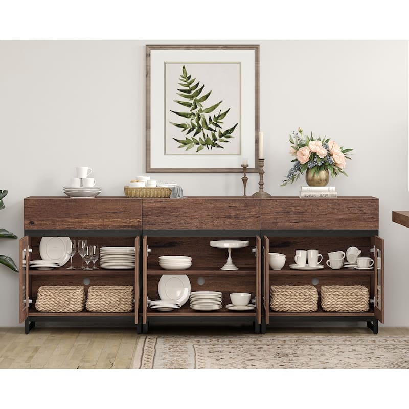 WAMPAT Multifunctional Sideboard Buffet Cabinets with 6 Glass Doors and Drawers, Modern Sideboard, Coffee Bar Storage Cabinet
