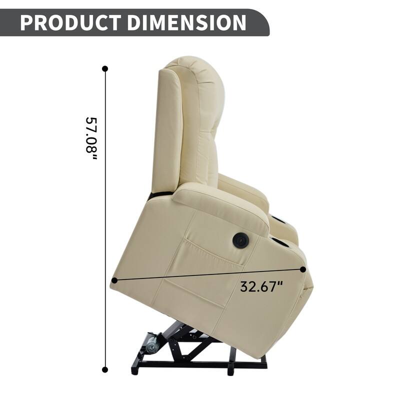 PU Infinite Position Power Lift Recliner with Massage, Heat & USB Charging - 350 LB Capacity